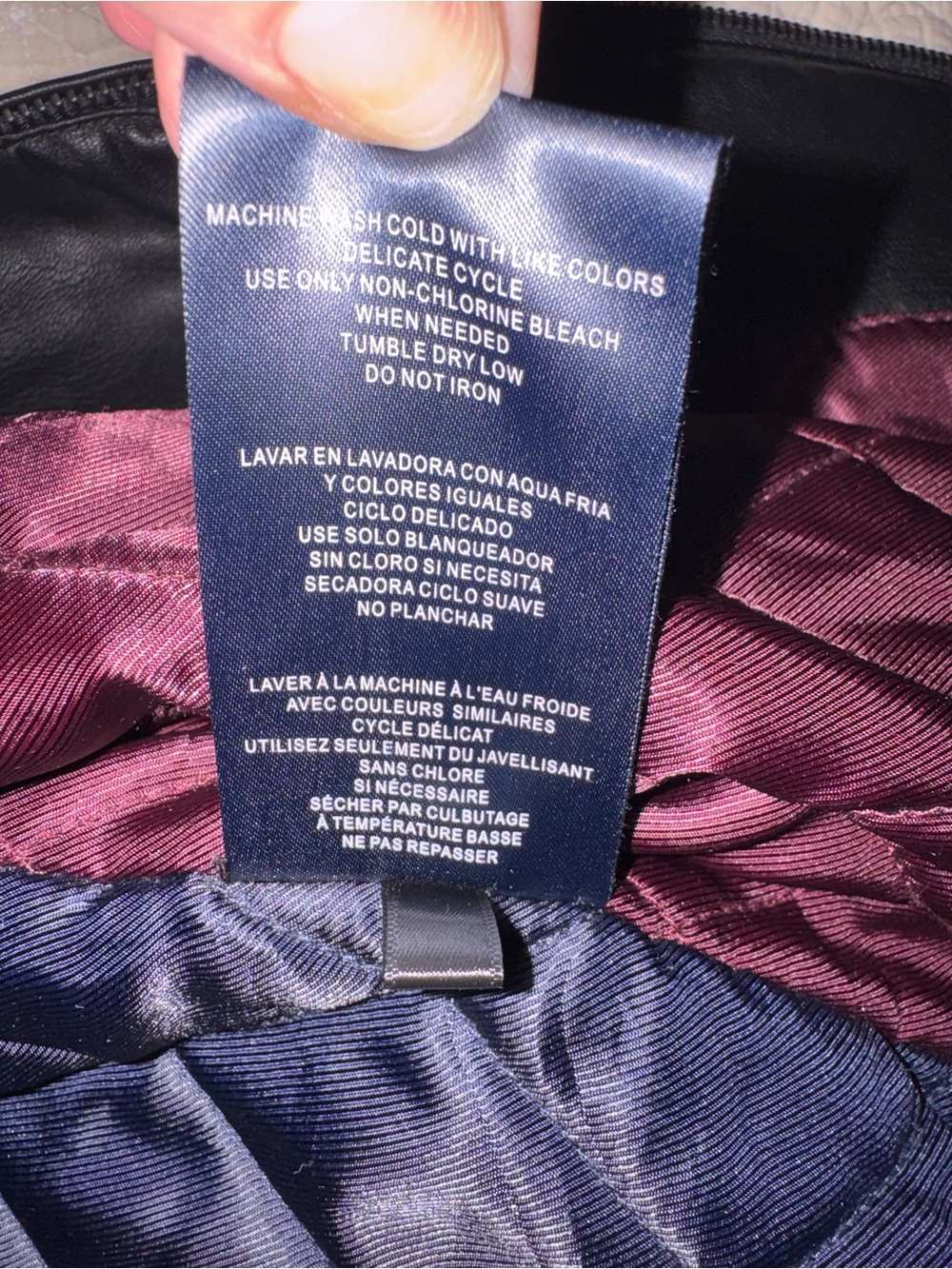 Tommy Hilfiger Black Leather Bomber Jacket with Quilted Navy Lining - Picture 7 of 9